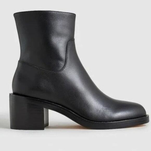 J. Crew Stacked-heel ankle boots in leather BLACK 9h/9.5 - Picture 1 of 3